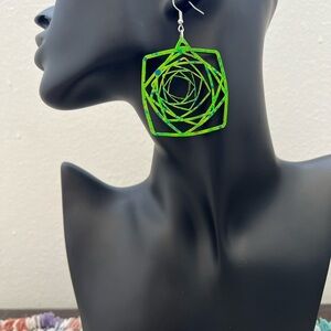 Colorful, Hand Painted, Glow in the Dark Geometric Wood Earrings